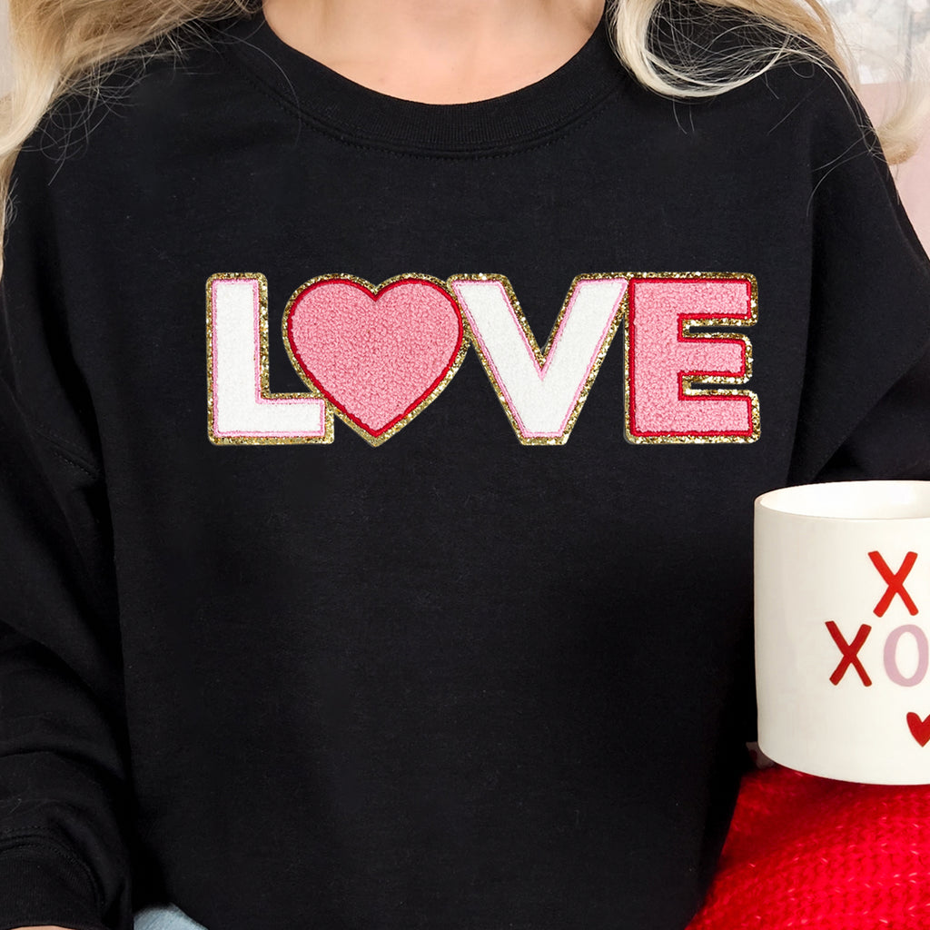 Women's Love Heart Leopard Chenille Patch Sweatshirt Valentine