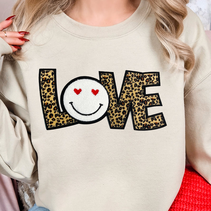 Women's Love Heart Leopard Chenille Patch Sweatshirt Valentine