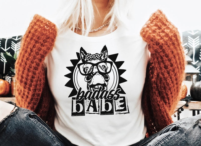 Women's Retro Badass Babe Cow T-Shirt - Girls Printed Design Tshirt - Best Ideal Gift Tees for Your Friends & Family