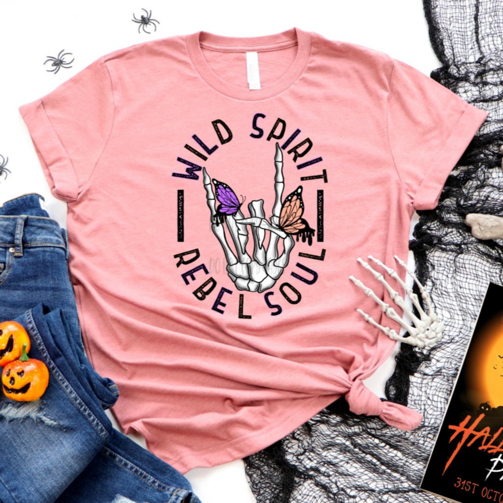 Women's Wild Spirit Rebel Soul Skull Halloween T-Shirt