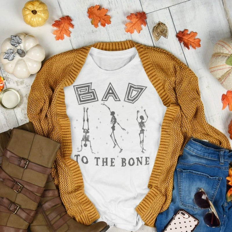 Women's Retro Bad to the Bone Halloween T-Shirt