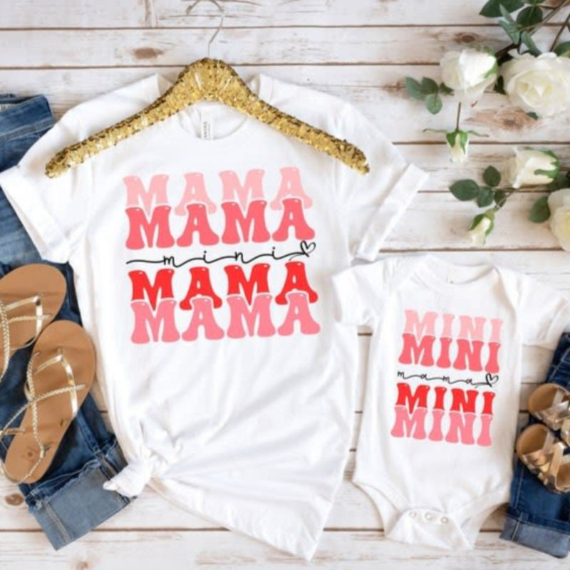 Women's Retro Mama and Mini Me T-Shirt - Girls Printed Design Tshirt - Best Ideal Gift Tees for Your Friends & Family (Pink)