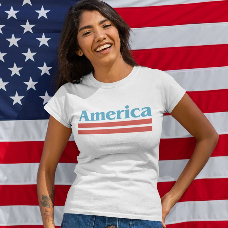 Women's Retro America Patriotic T-Shirt | Girl's Best Printed Design T-Shirt | Best Ideal Gift for Tees Your Friends & Family