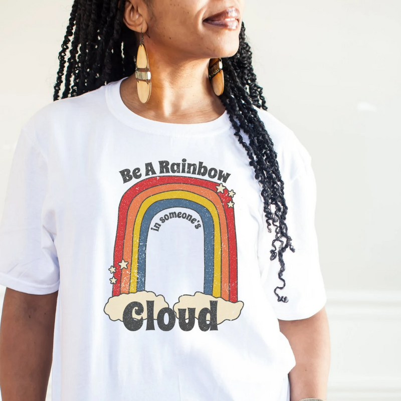 Women's Retro Rainbow Cloud T-Shirt | Girl's Best Printed Design T-Shirt | Best Ideal Gift for Tees Your Friends & Family