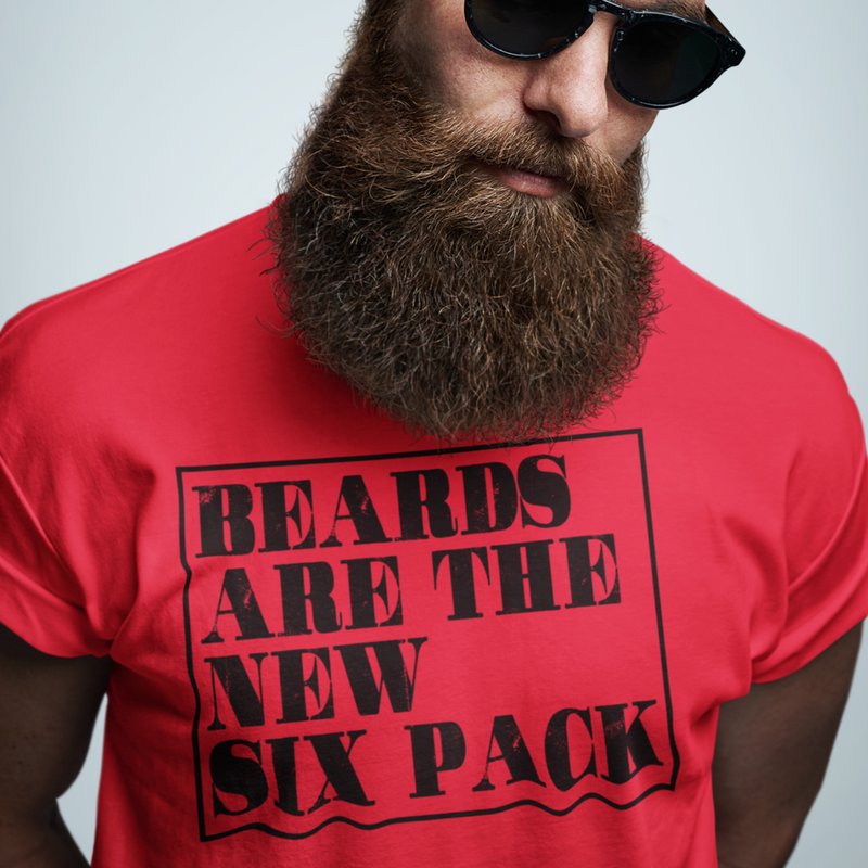 Men's Beards 6 Pack Red T-Shirt | Men's Best Printed Design T-Shirt | Best Ideal Gift for Tees Your Friends & Family