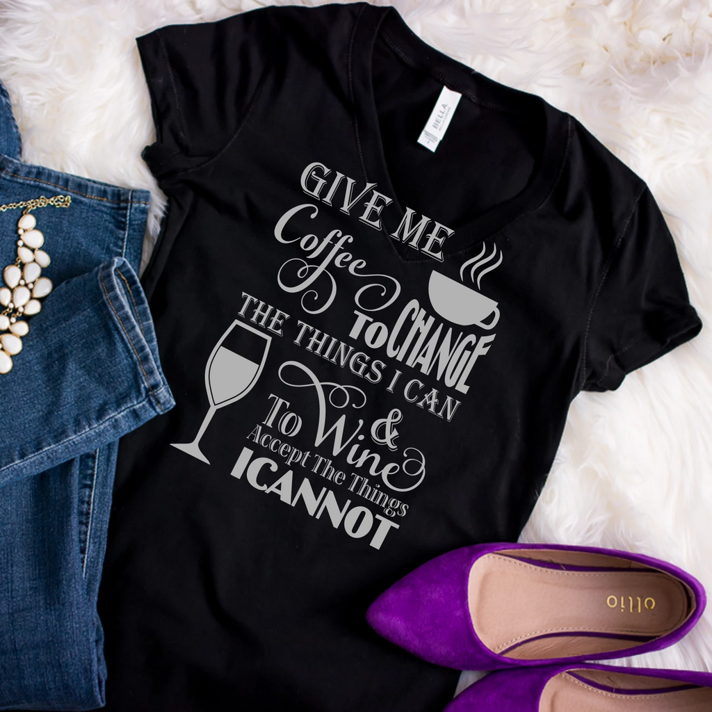 give me coffee to change the things I can and wine to change the things I cannot tshirt