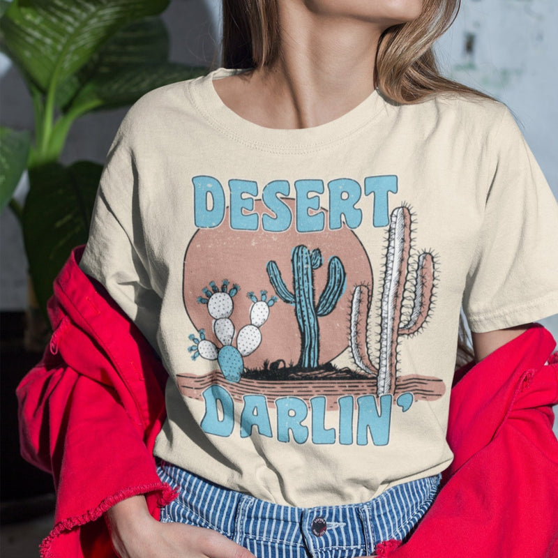 Women's Desert Darlin Cactus T-Shirt - Girls Printed Design Tshirt - Best Ideal Gift Tees for Your Friends & Family