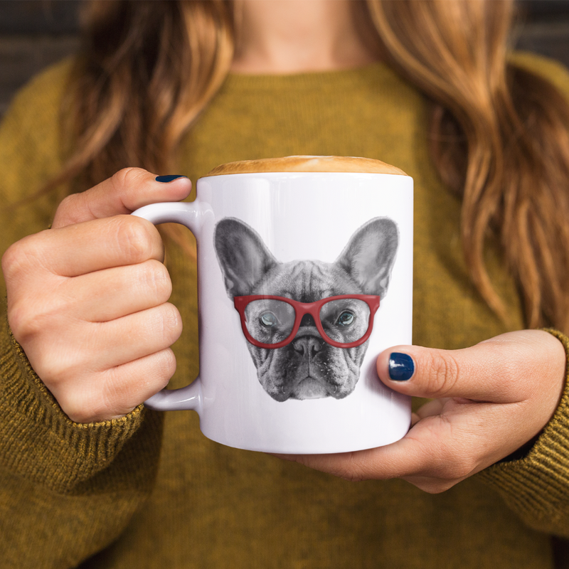 Hipster Frenchie with Glasses Mug