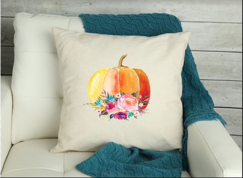 Floral Pumpkin Pillow with Personalization Option