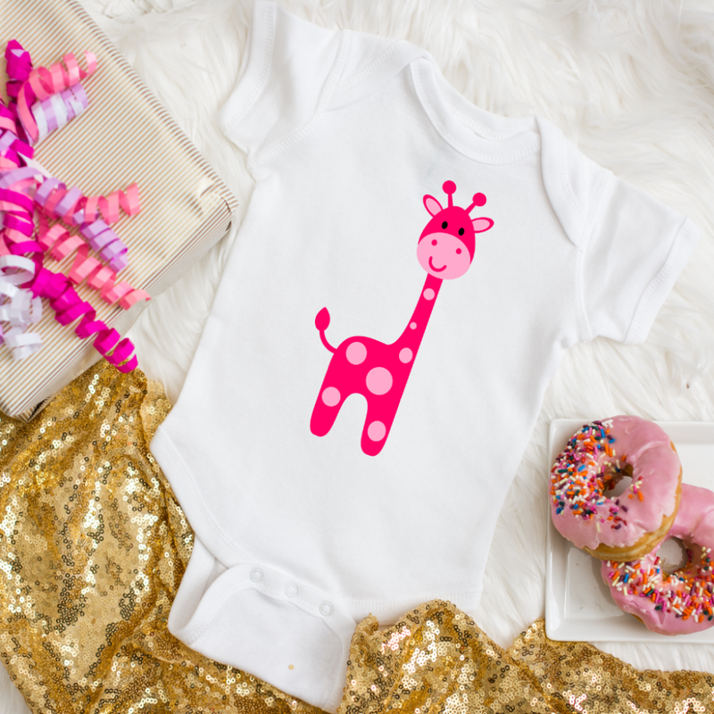 pink polka dot giraffe girls bodysuit birthday 