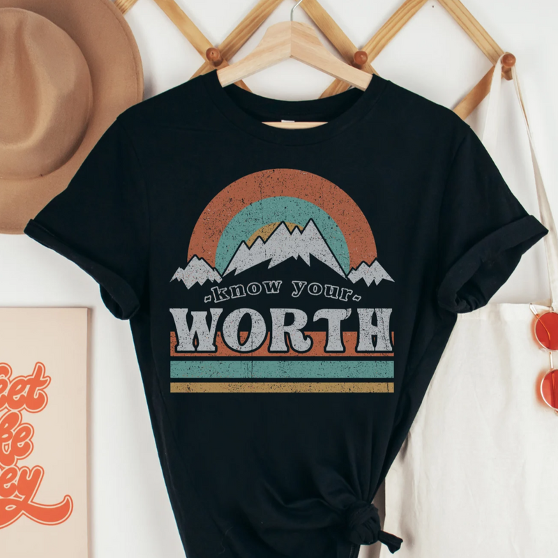Women's Retro Know Your Worth T-Shirt | Girl's Best Printed Design T-Shirt | Best Ideal Gift for Tees Your Friends & Family