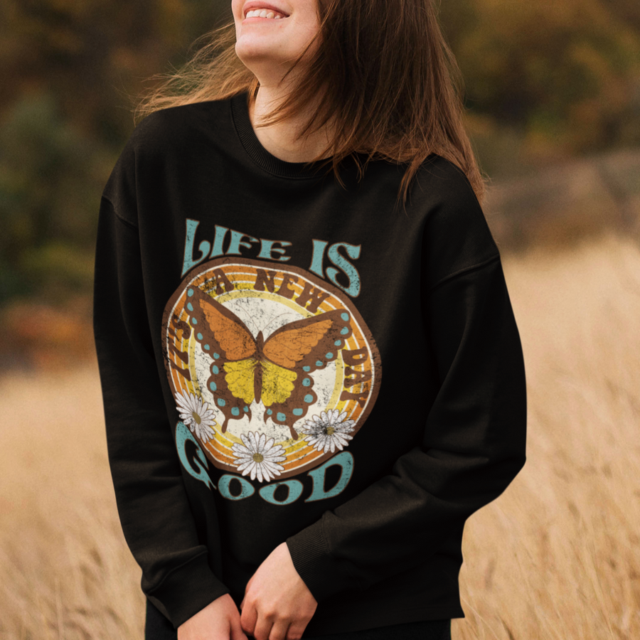 Women s Life Is Good Sweatshirt Girls Printed Crewneck