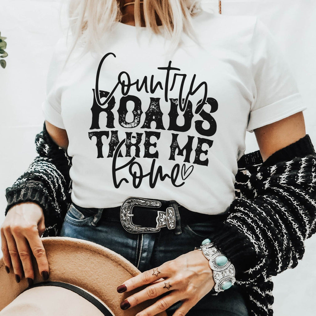 Women's Country  Roads Take Me Home T-Shirt - Girls Printed Design Tshirt - Best Ideal Gift Tees for Your Friends & Family
