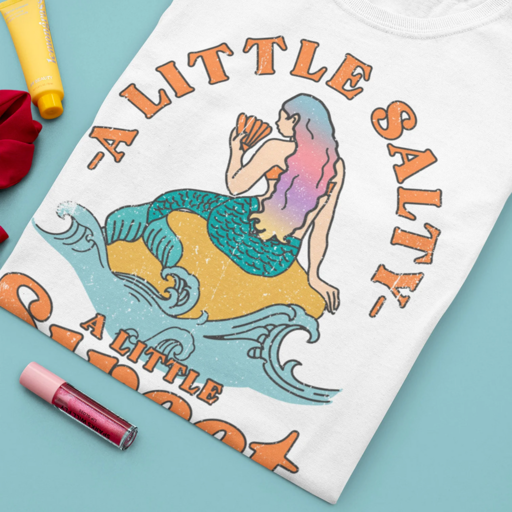 Women's Salty Sweet Flat Lay T-Shirt | Girls Best Printed Design T-Shirt | Best Ideal Gift for Tees Your Friends & Family