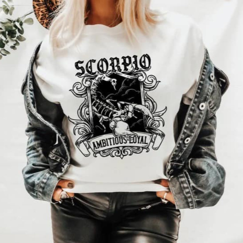 Women's Scorpio Sweatshirt - Girls Printed Design Crew Neck Sweatshirts - Best Ideal Gift Shirts for Your Friends & Family