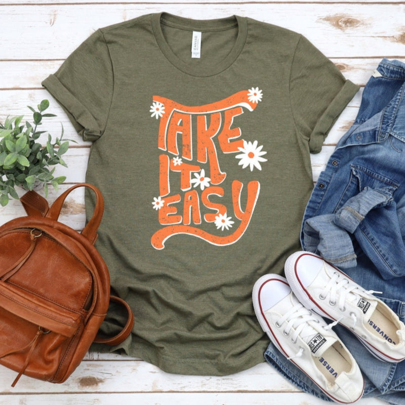 Women's Take It Easy T-Shirt - Girls Printed Design Tshirt - Best Ideal Gift Tees for Your Friends & Family