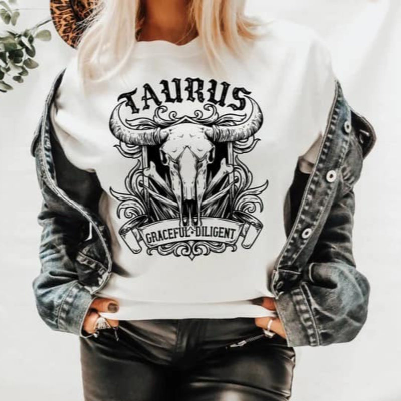 Women's Taurus Graceful Diligent Sweatshirt - Girls Printed Crew Neck Sweatshirts - Best Ideal Gift Shirts for Your Friends & Family