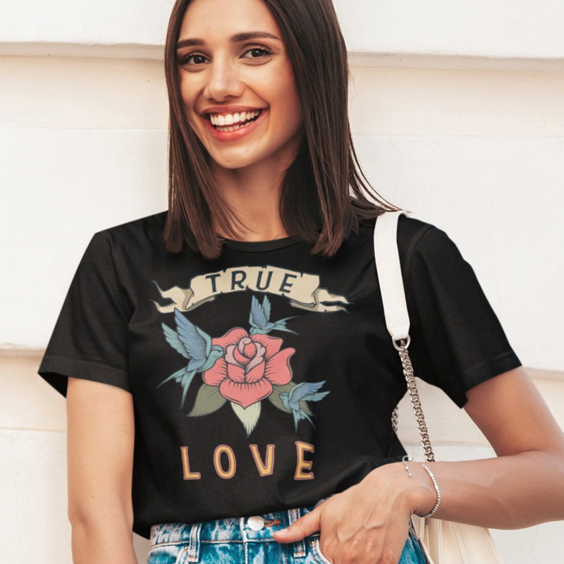 Women's Retro True Love Black T-Shirt | Girl's Best Printed Design T-Shirt | Best Ideal Gift for Tees Your Friends & Family