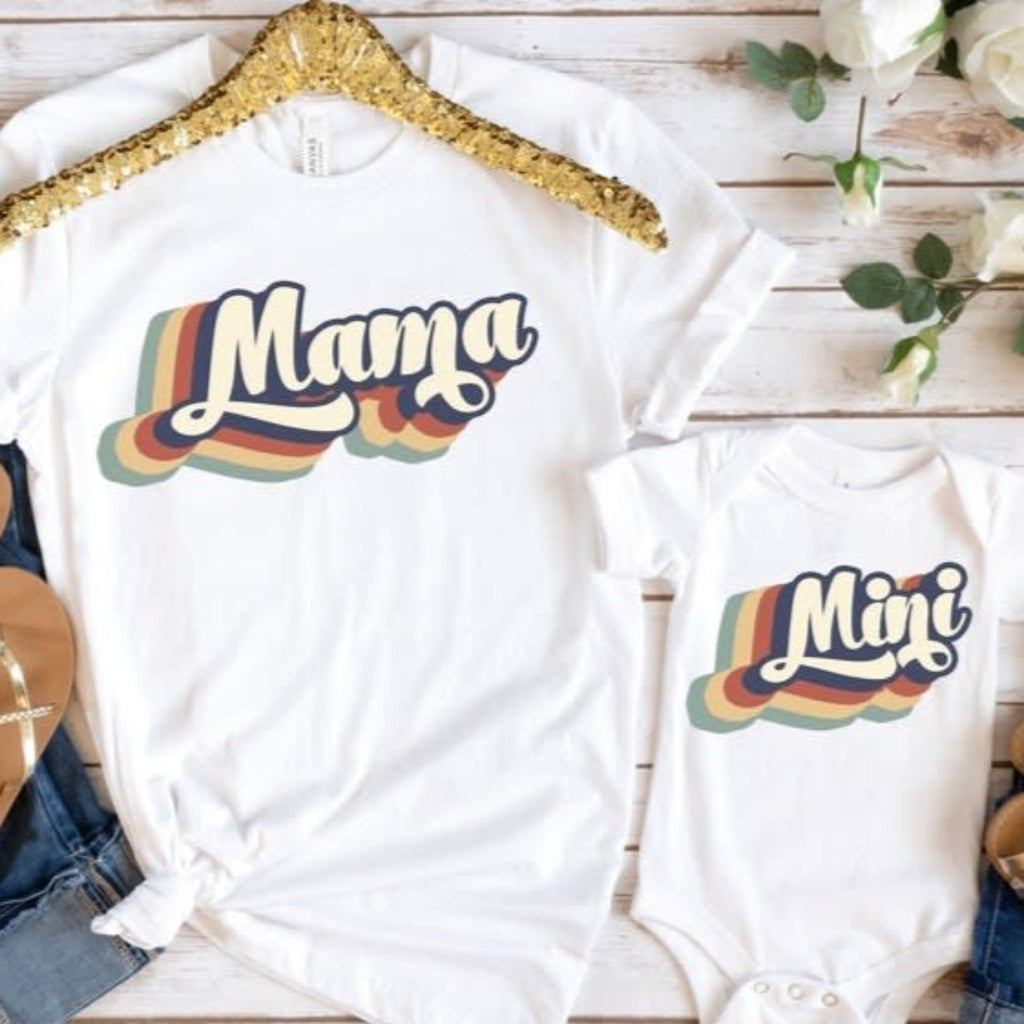 Women's Retro Mama and Mini Me Groovy T-Shirt - Girls Printed Design Tshirt - Best Ideal Gift Tees for Your Friends & Family