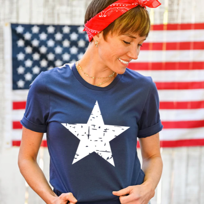 Women's Retro Grunge Star Patriotic T-Shirt | Girl's Best Printed Design T-Shirt | Best Ideal Gift for Tees Your Friends & Family
