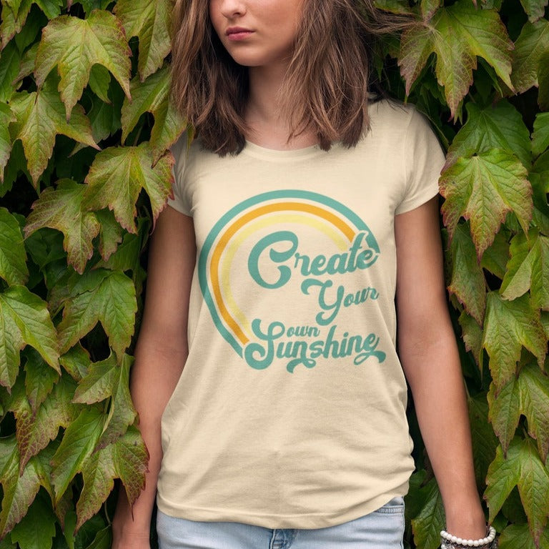 Women's Create Your Own Sunshine T-Shirt - Girls Printed Design Tshirt (Beige) - Best Ideal Gift Tees for Your Friends & Family