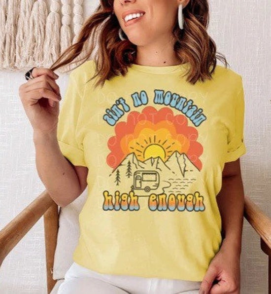 Women's Retro Ain't No Mountain T-Shirt - Best Printed Design Tshirt Tees for Ladies Girls Friends & Family