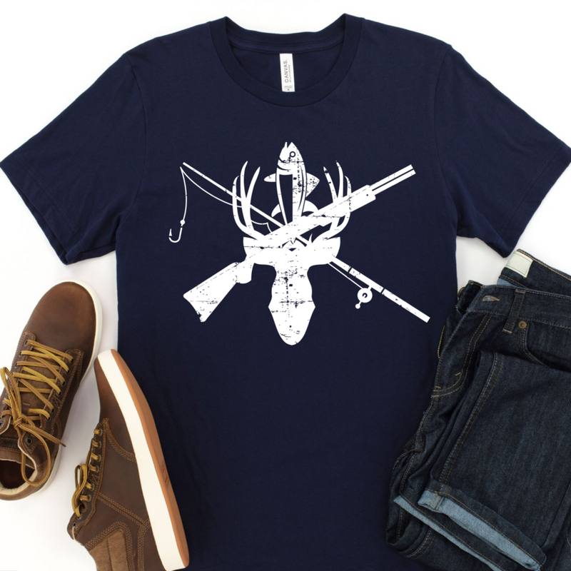 Men's  Hunting Fishing Deer T-Shirt - Boys Printed Design Tshirt - Best Ideal Gift Tees for Your Friends & Family
